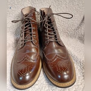Men's Brown Leather Brogue Boots Bruno Marc Dress Boots Wingtip Toe and Moto